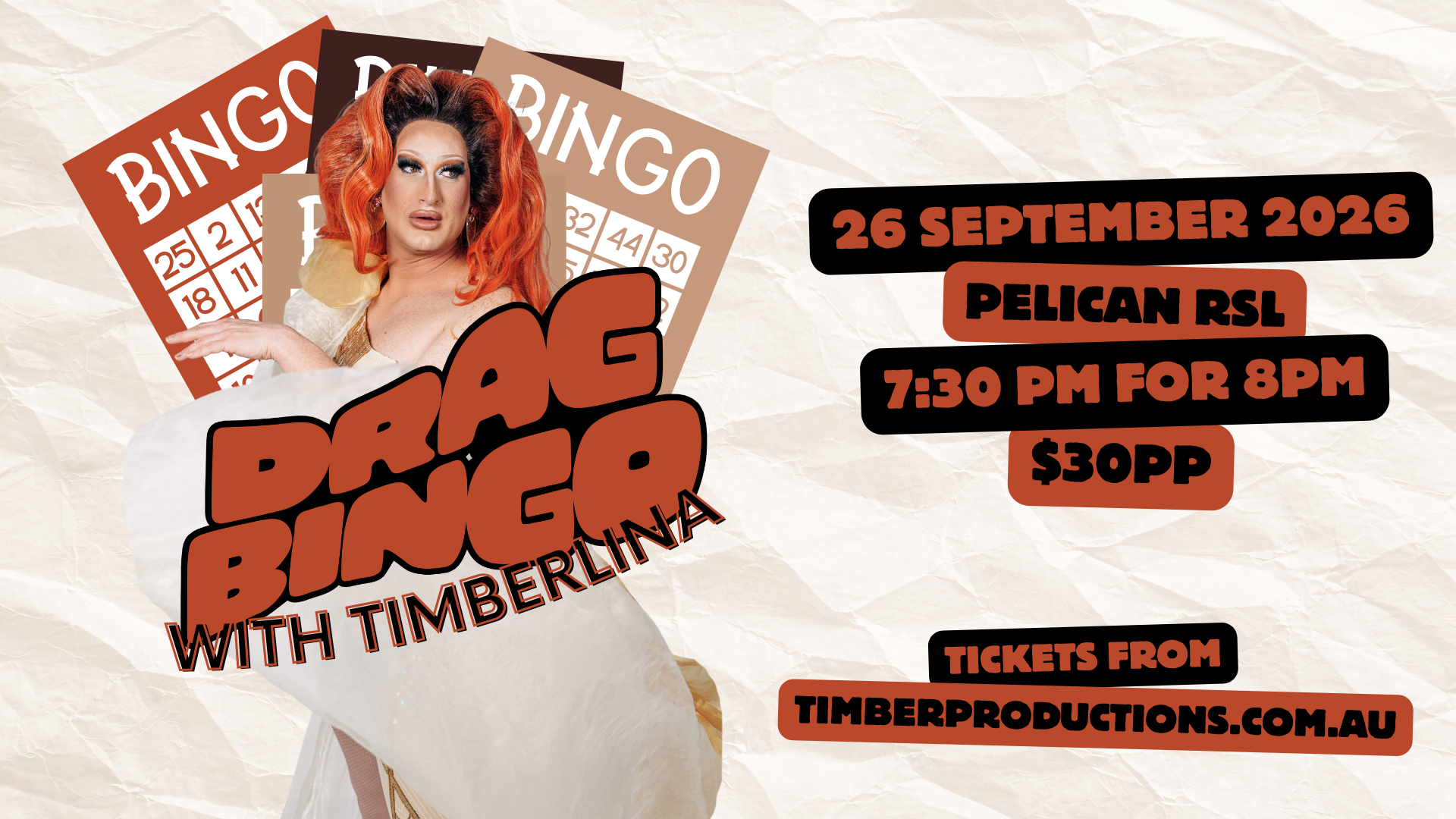 26th Sept | Drag Bingo with Timberlina | Pelican RSL