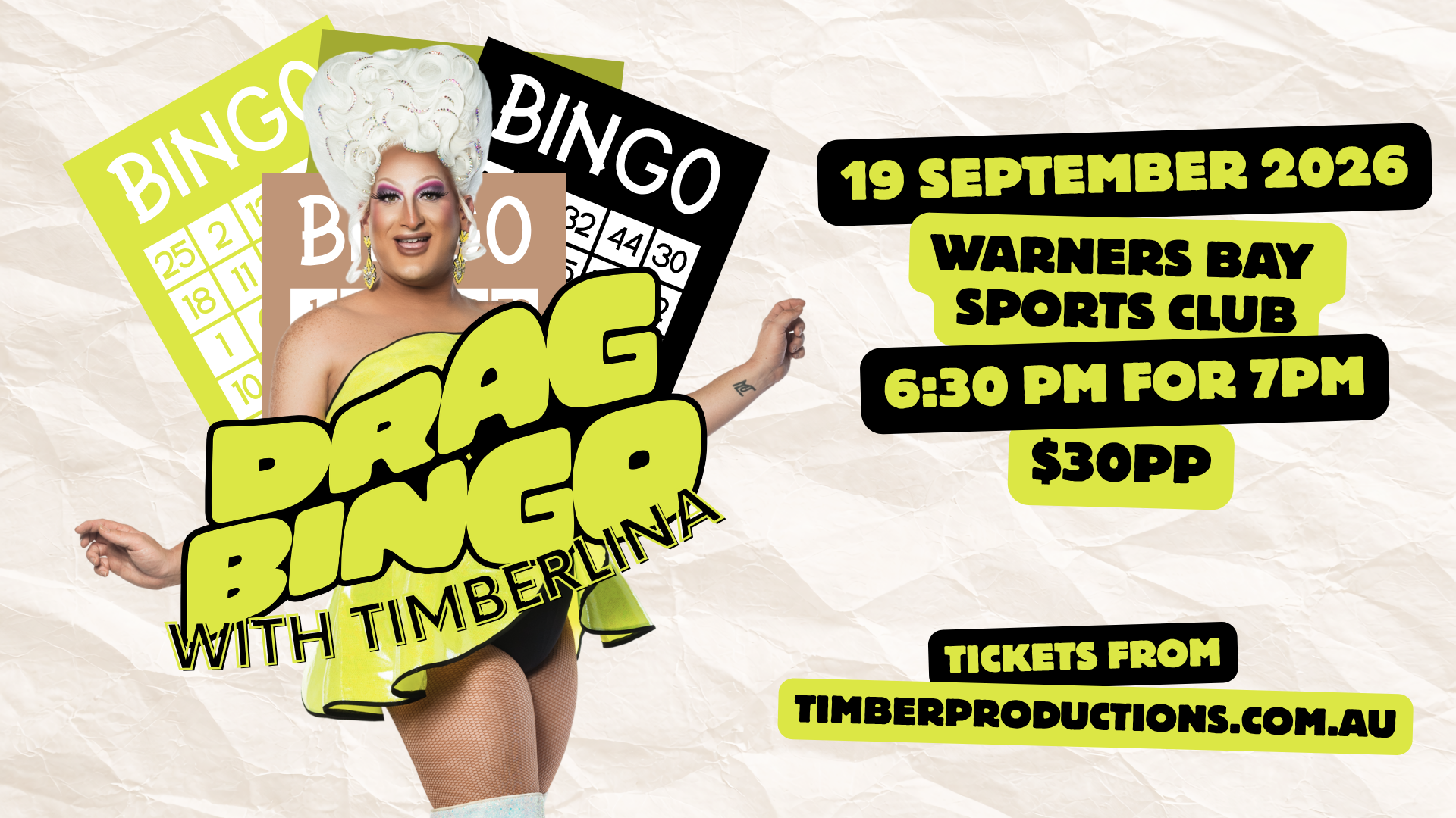 19th Sept | Drag Bingo with Timberlina | Warners Bay Sports Club