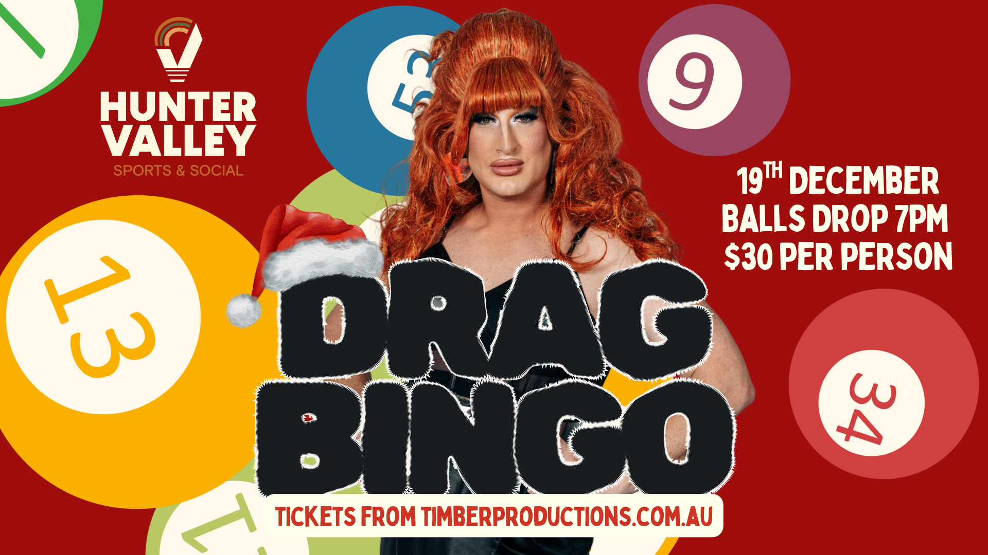 19th December | Festive Drag Bingo with Timberlina | Hunter Valley Sports & Social