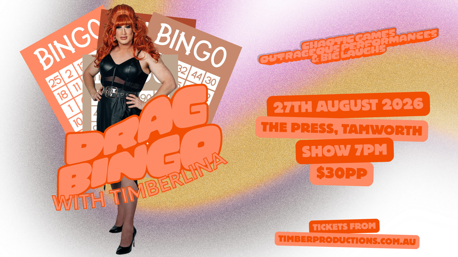 27th Aug | Drag Bingo with Timberlina | The Press Basement Bar, Tamworth